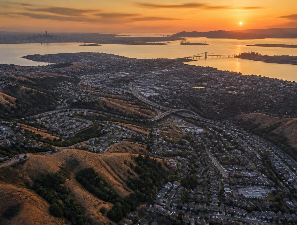 Aerial view of the East Bay area between Berkeley and Richmond California